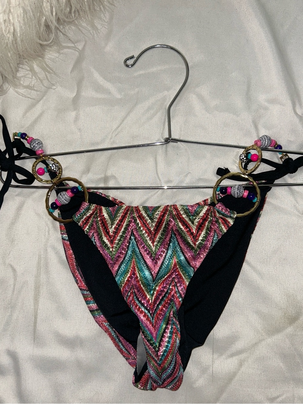 Beach Bunny Bronze Chevron Metallic Bikini Bottom with Beaded Ring Details